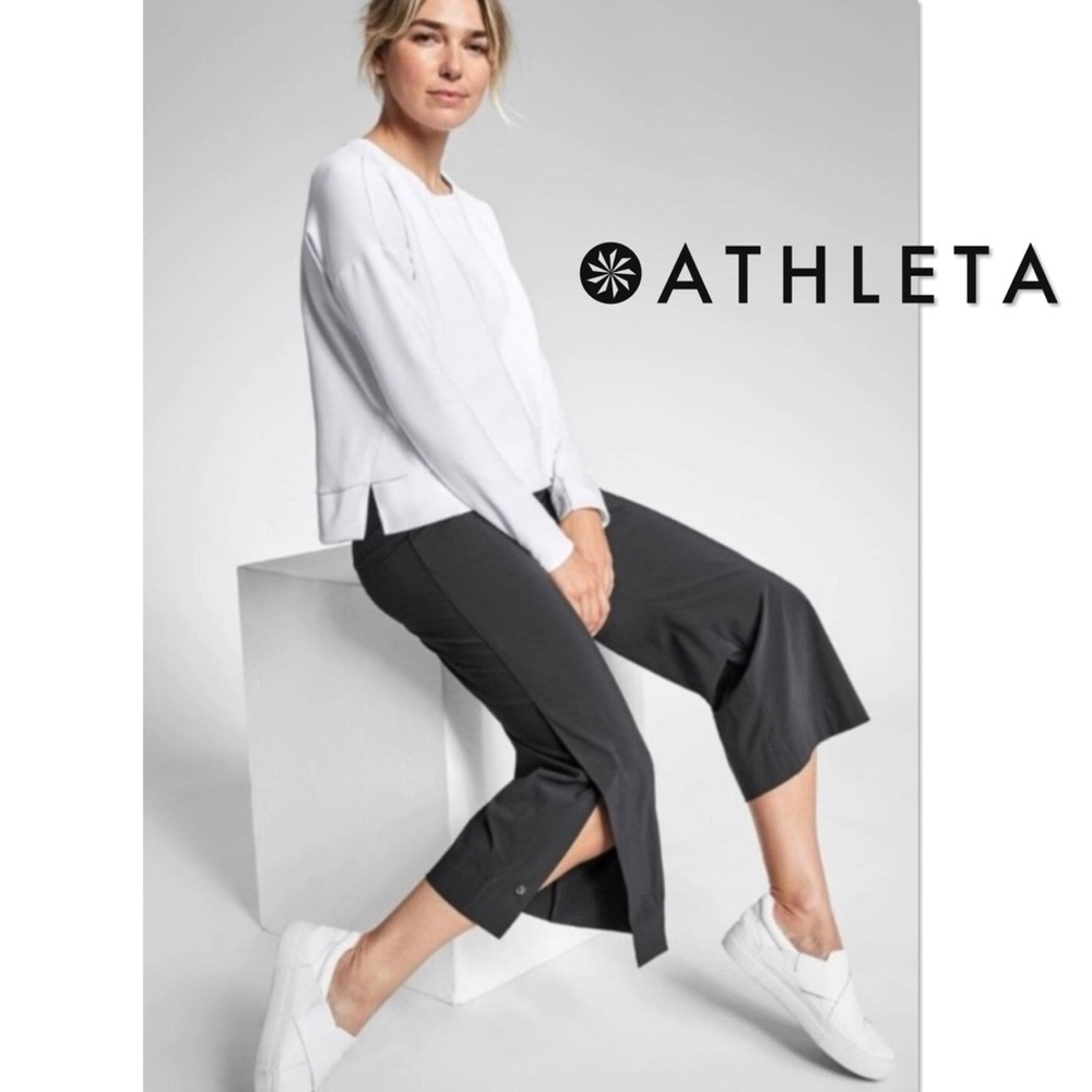 Athleta Tribeca Crop Pants Wide Leg Athleisure Black 10 Tall